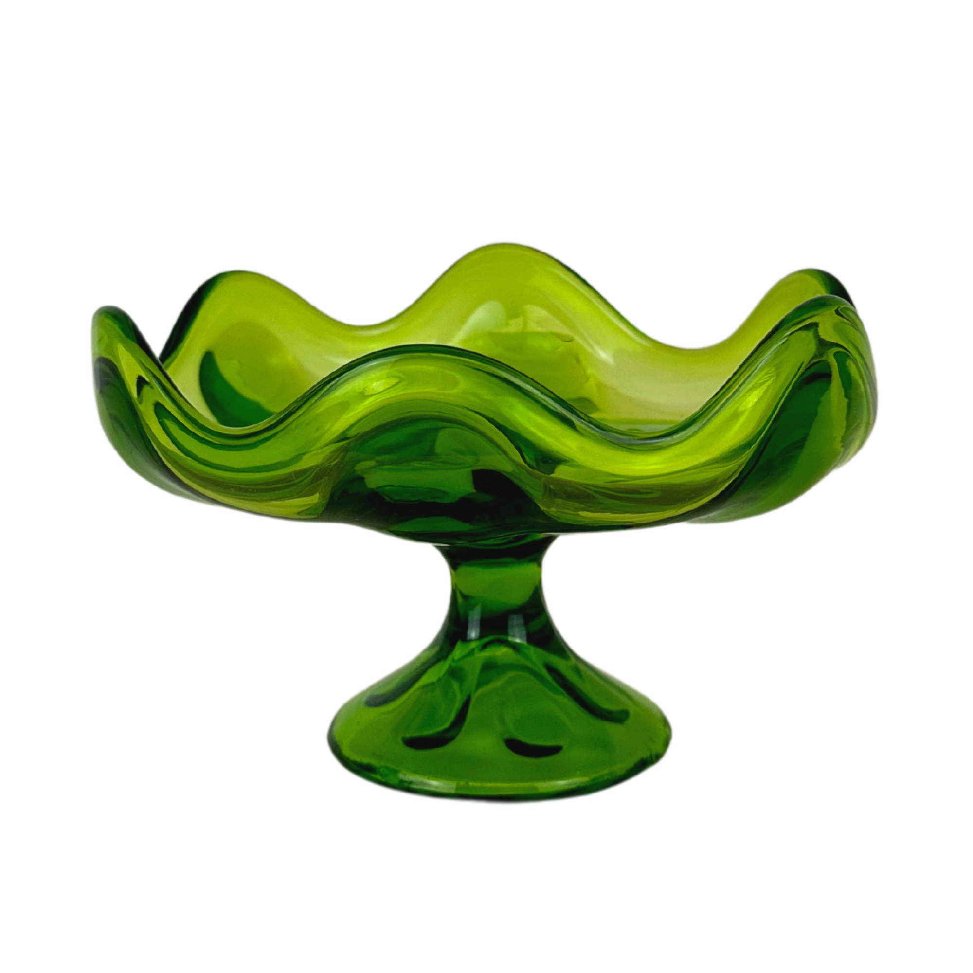 MidCentury Green Glass Pedestal Dish Lily's Vintage Finds