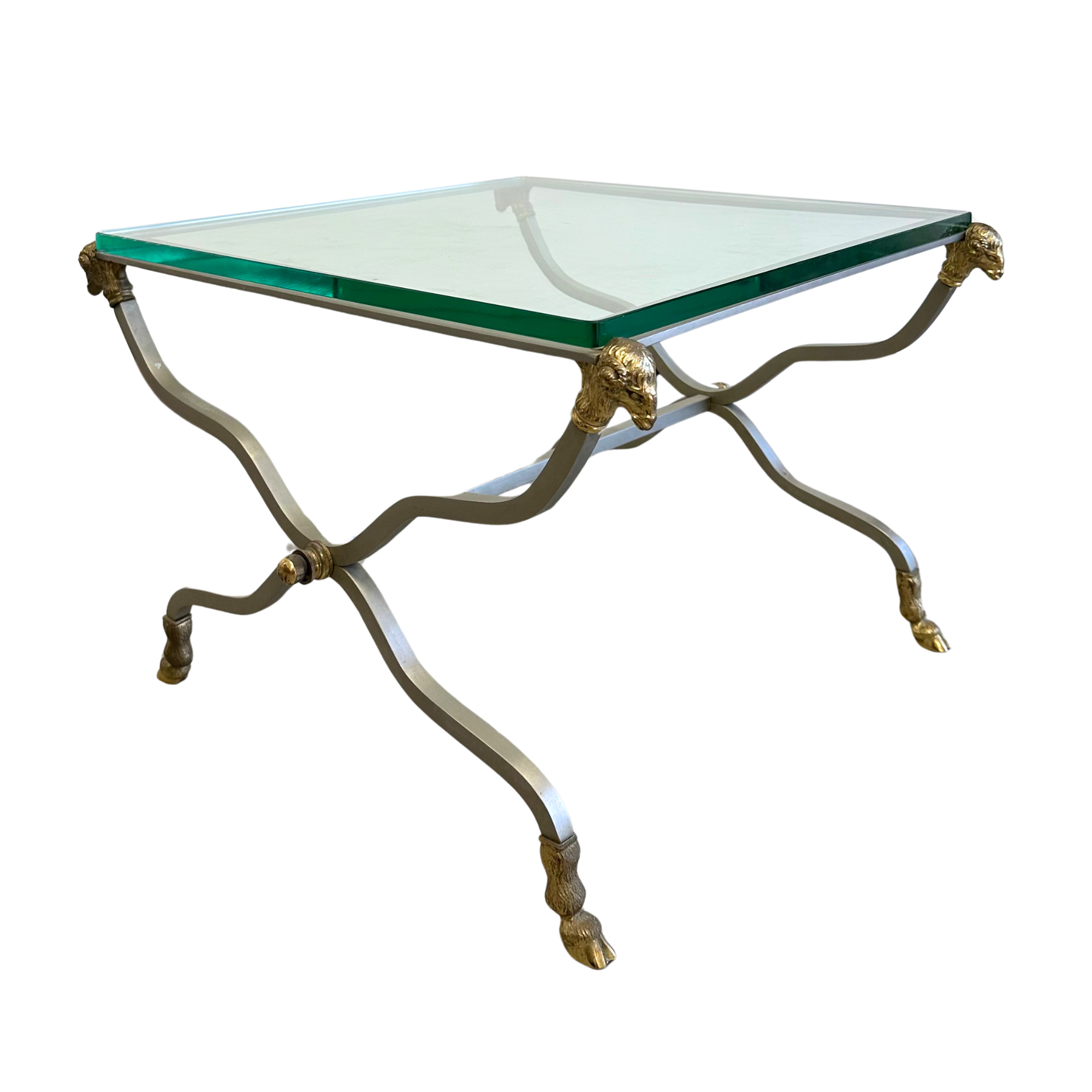 Mid-Century Italian Chrome and Brass Rams Head Side Table with Mid-Century Italian Chrome and Brass Rams Head Side Table with