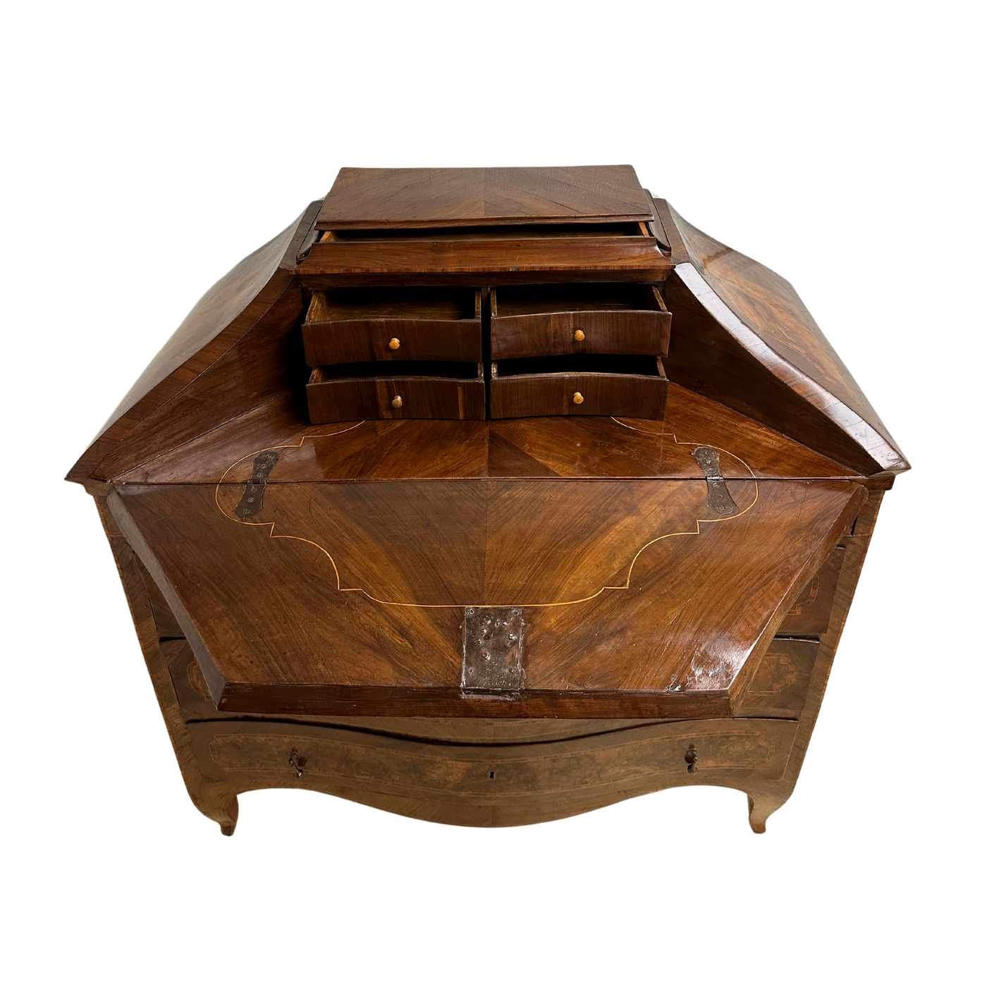 18th C. Walnut Urn Style Secretary Chest From Lombardy Italy