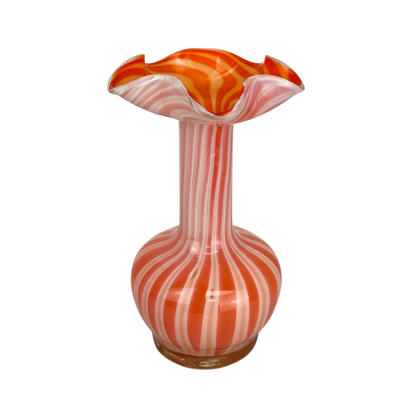 Vintage Orange and White Cased Swirl Vase