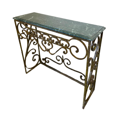 Pair of Iron Console Tables with Green Marble Tops