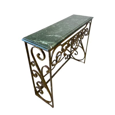 Pair of Iron Console Tables with Green Marble Tops