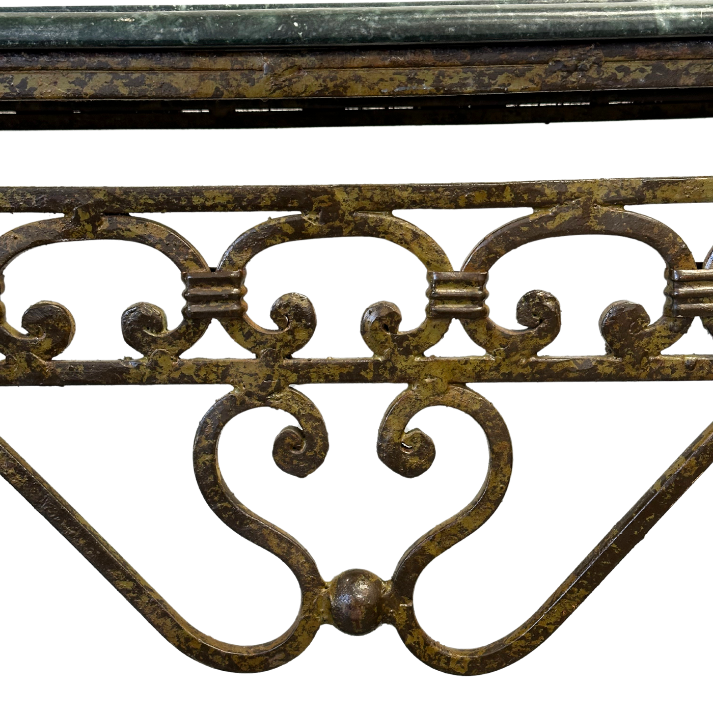 Pair of Iron Console Tables with Green Marble Tops