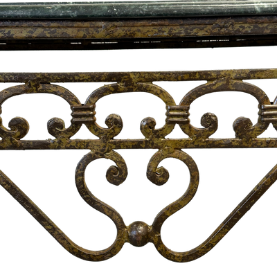 Pair of Iron Console Tables with Green Marble Tops