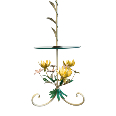 Vintage Floral Tole Floor Lamp with Table