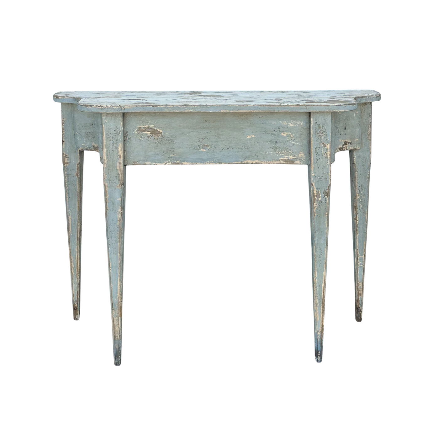 Pair of Light Blue Distressed Demilune Tables