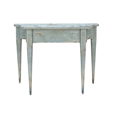 Pair of Light Blue Distressed Demilune Tables