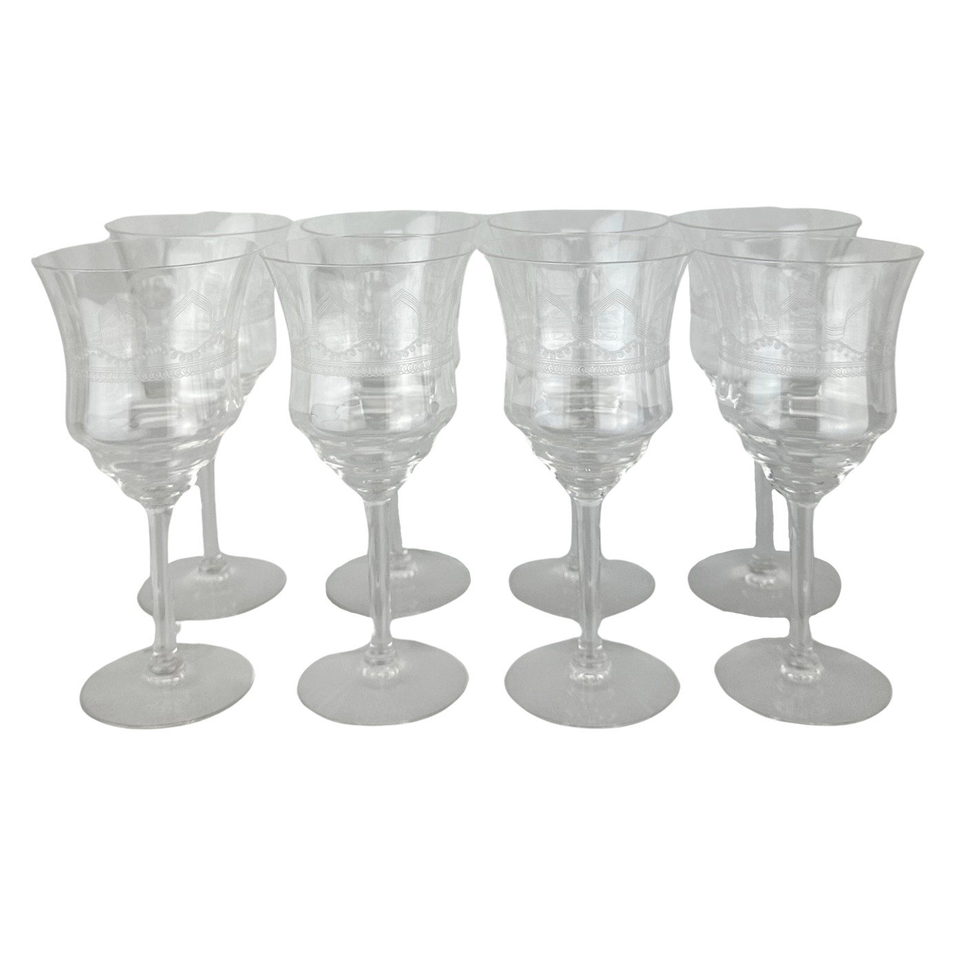 Vintage Needle Etched Crystal Goblets, Set of 8