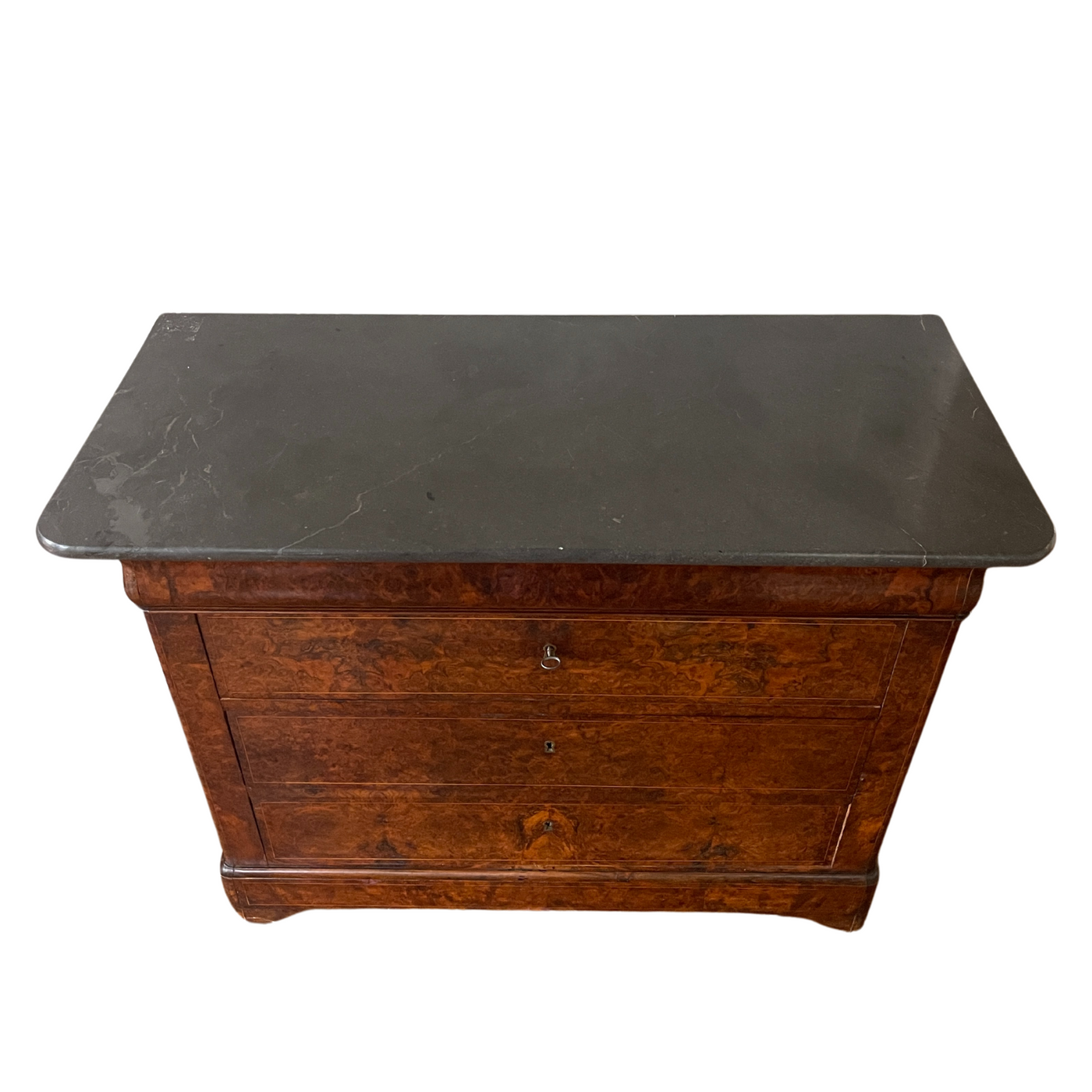 Antique French Louis Philippe Style Charcoal Marble Top Commode
