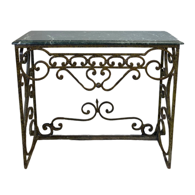 Pair of Iron Console Tables with Green Marble Tops