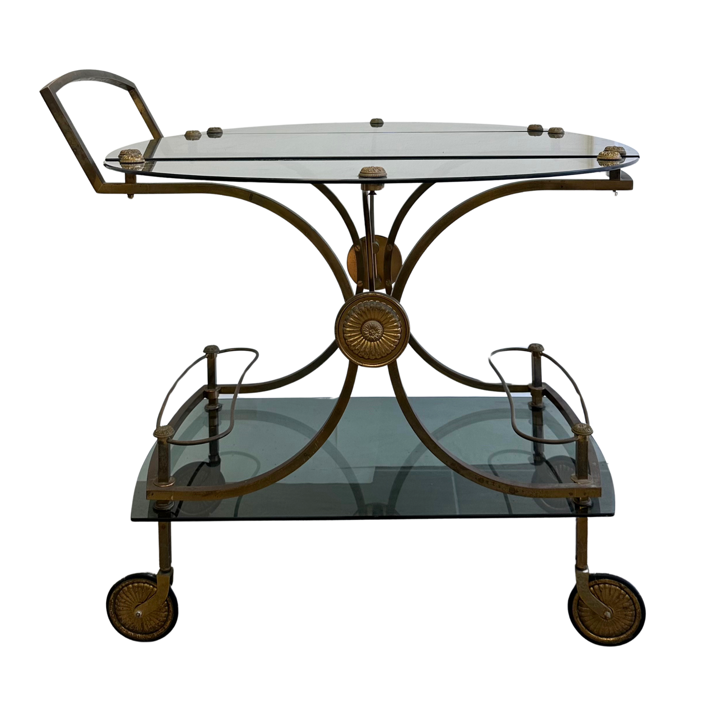 Vintage French Smoked Glass Bar Cart