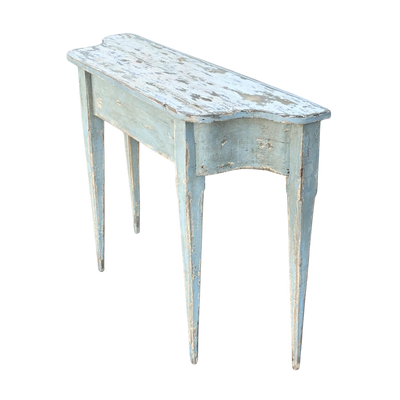 Pair of Light Blue Distressed Demilune Tables