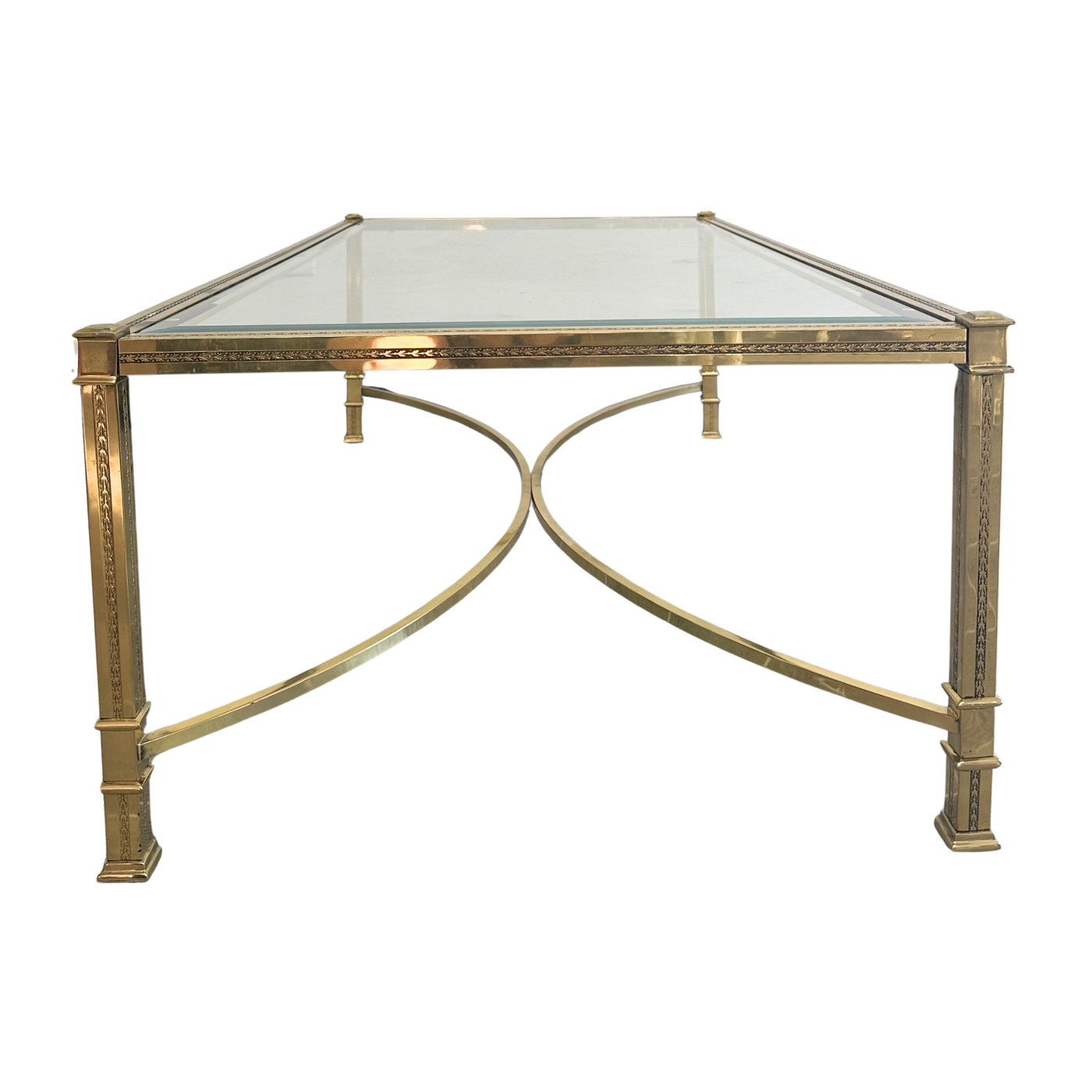 Vintage Brass Coffee Table With Beveled Glass Top