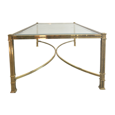 Vintage Brass Coffee Table With Beveled Glass Top