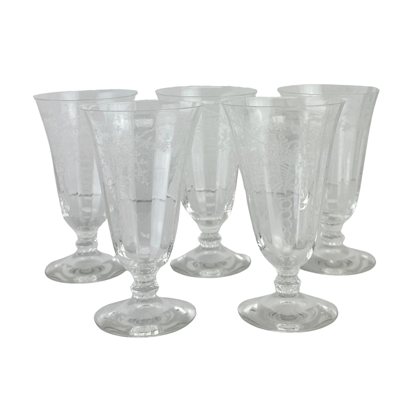 Vintage Fostoria 'Corsage' Crystal Footed Tumblers, Set of 5