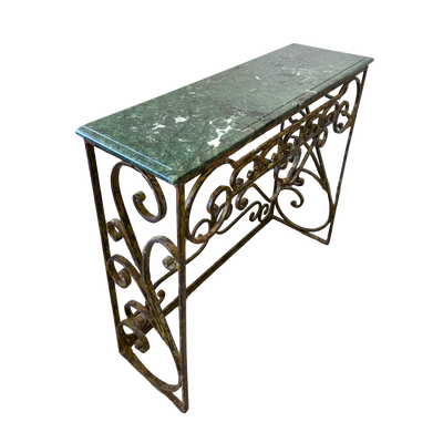 Pair of Iron Console Tables with Green Marble Tops