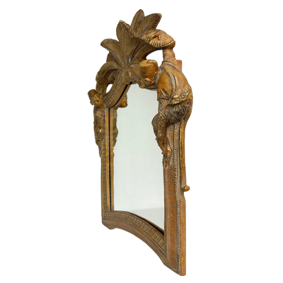 Carved Wood Chinoiserie Monkey and Palm Mirror