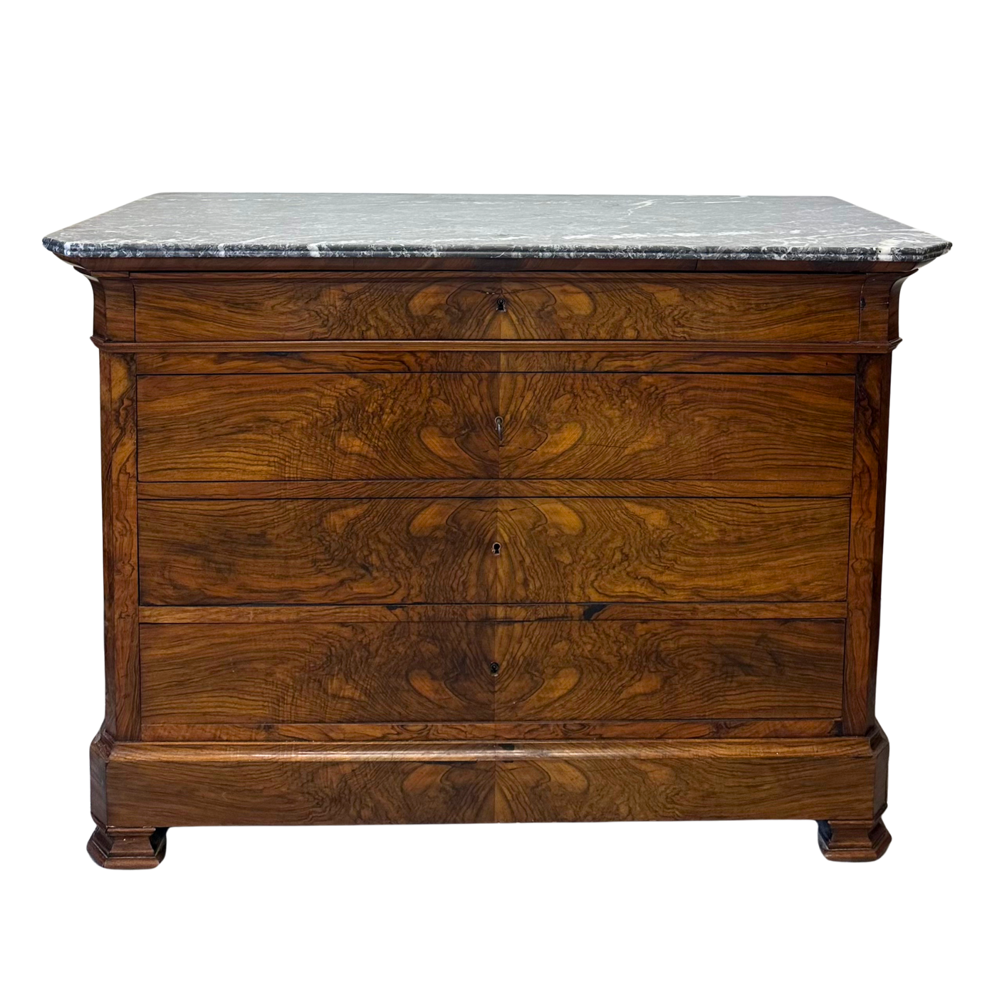 Antique Louis Philippe Burlwood Commode with Marble Top