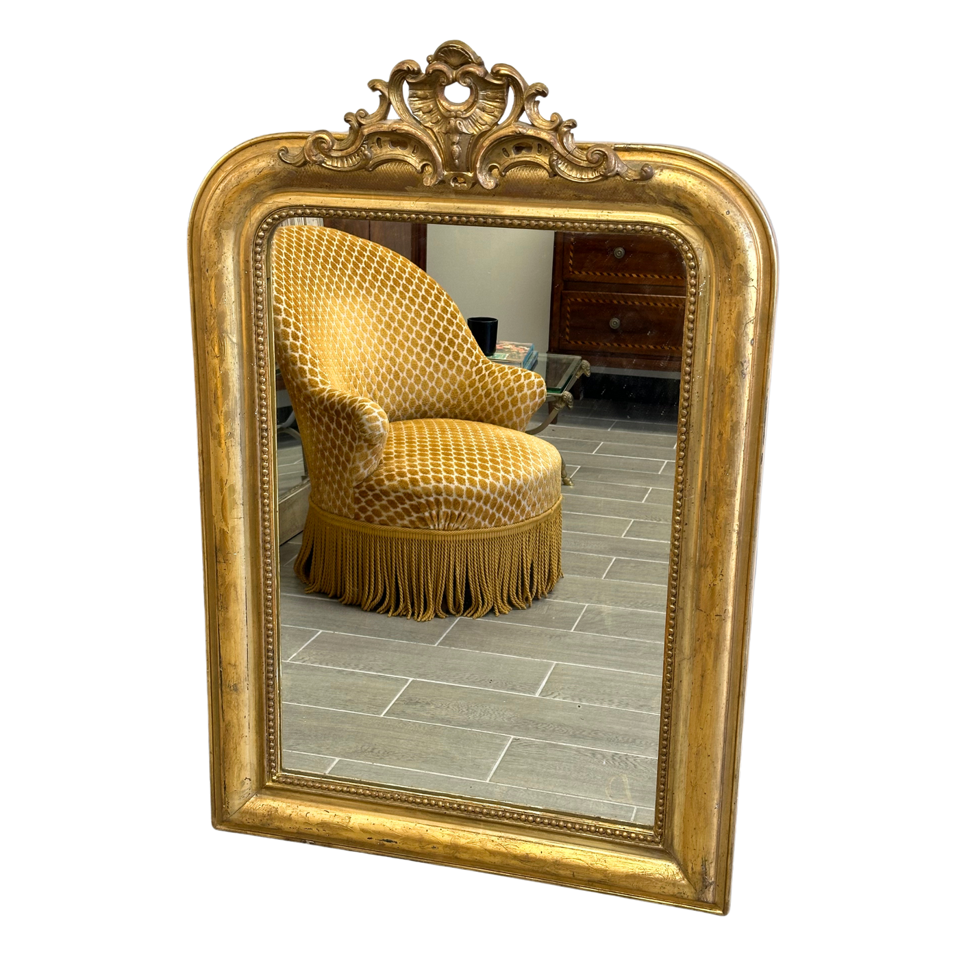 Antique Louis Philippe Gold Mirror with Crest