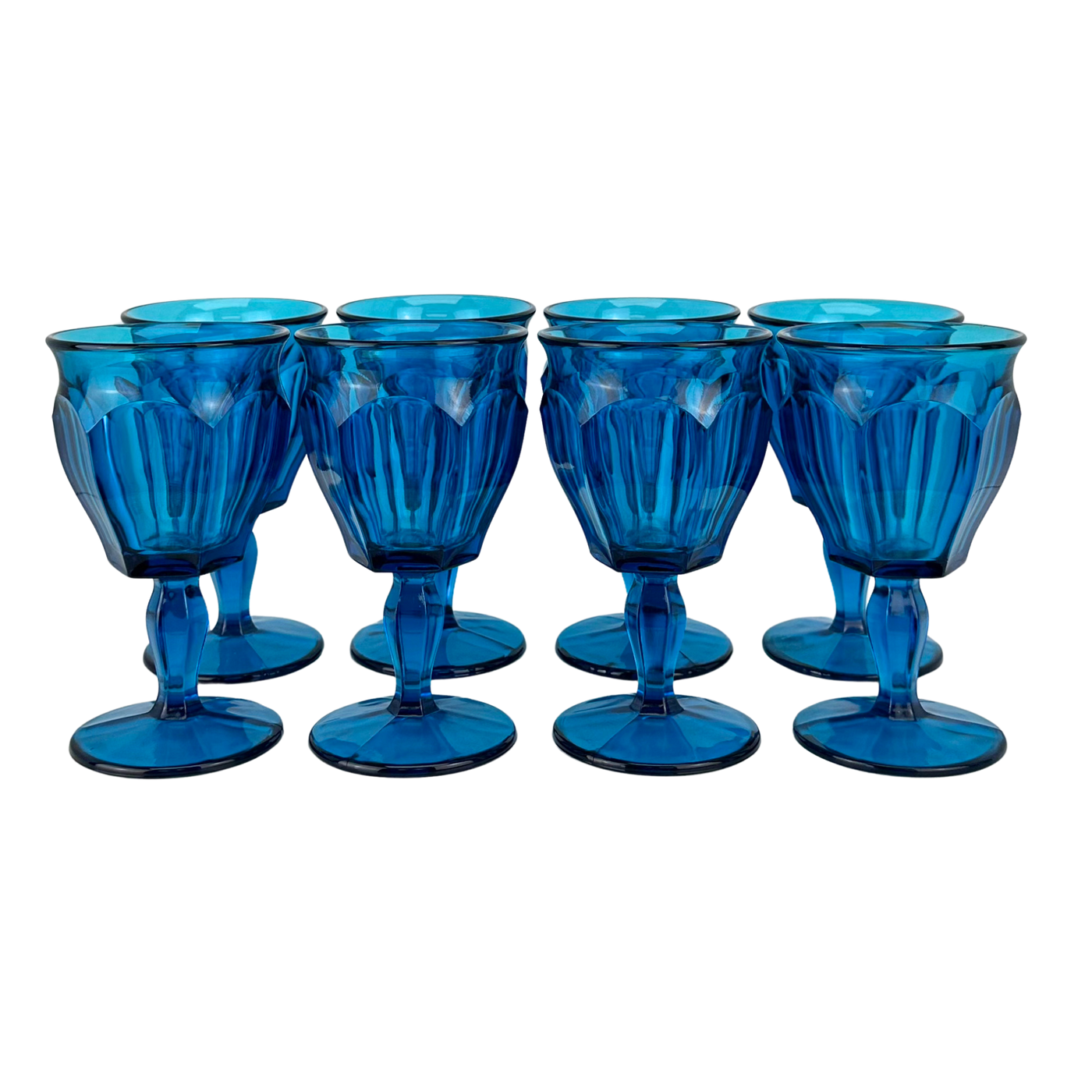 Vintage Westmorland '1776' Crystal Blue Goblets, Set of 8