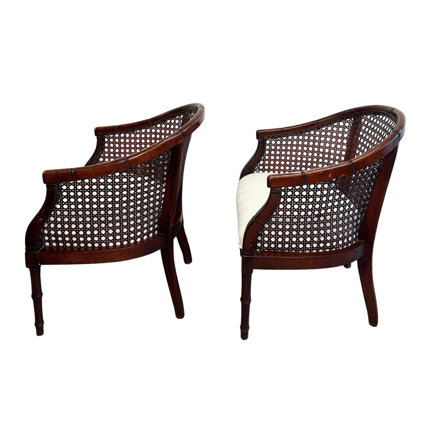 Pair of Vintage Cane Back Barrel Chairs