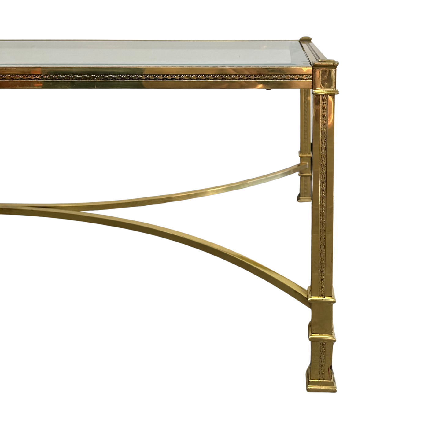 Vintage Brass Coffee Table With Beveled Glass Top