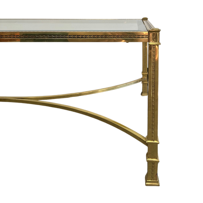 Vintage Brass Coffee Table With Beveled Glass Top