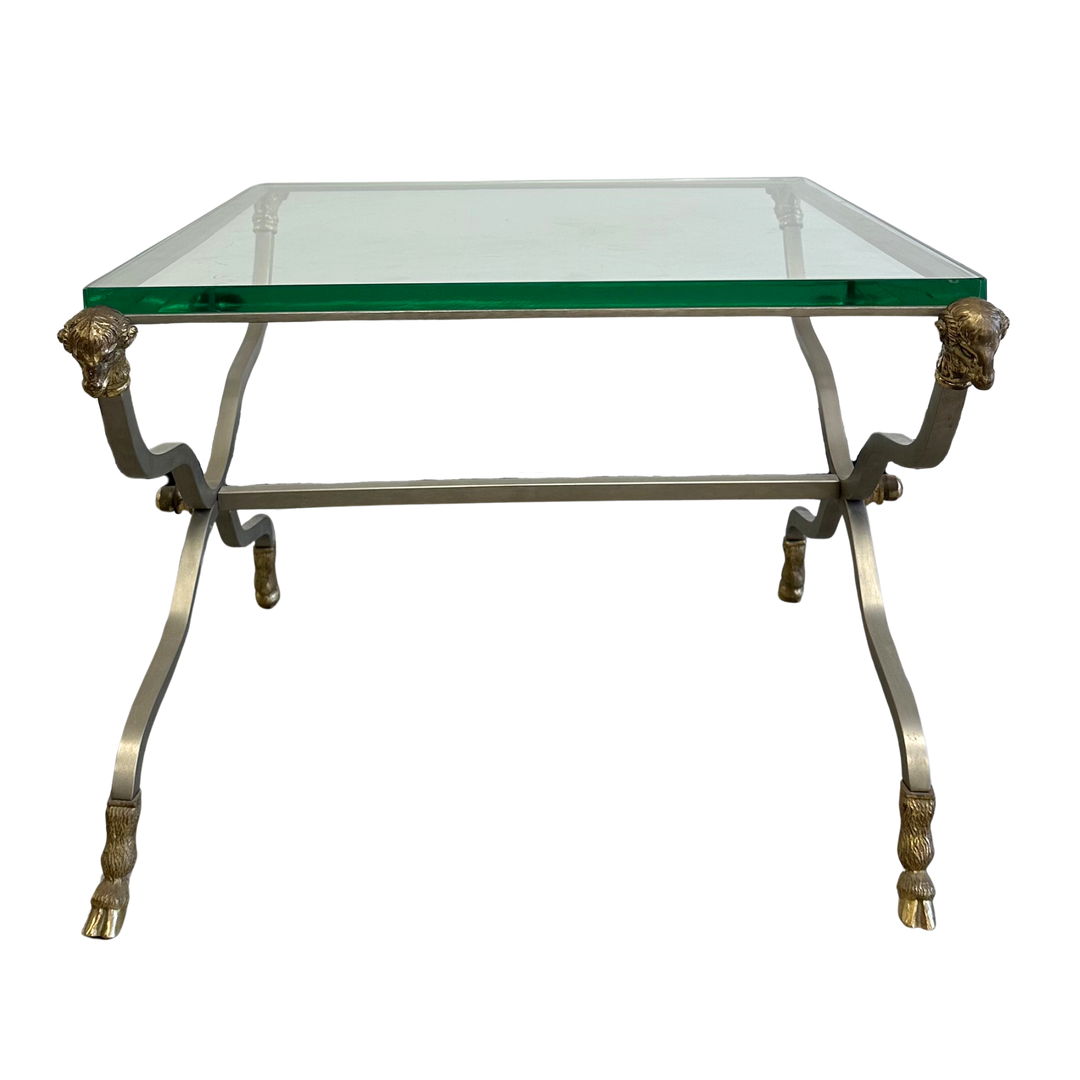 Mid-Century Italian Chrome and Brass Rams Head Side Table with