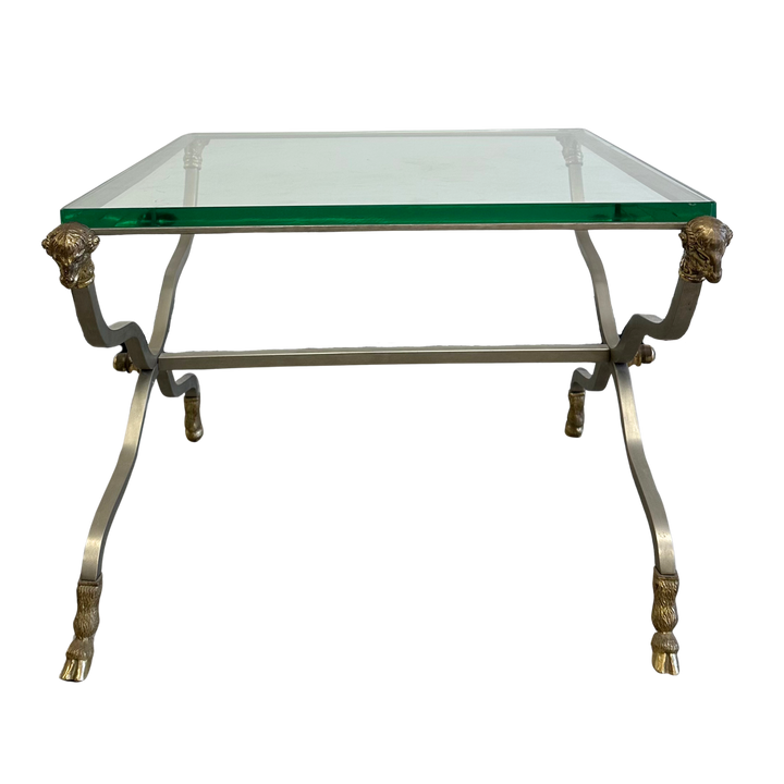 Mid-Century Italian Chrome and Brass Rams Head Side Table with