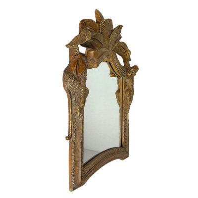 Carved Wood Chinoiserie Monkey and Palm Mirror