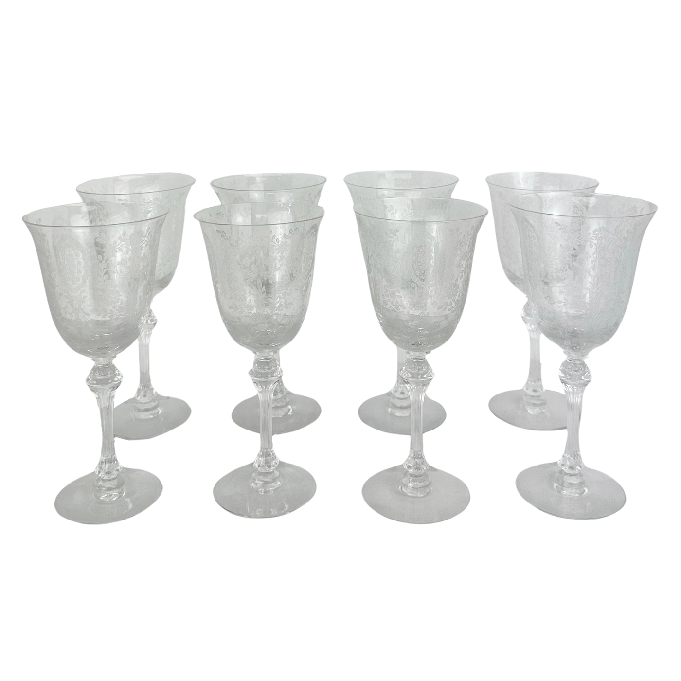 Vintage Tiffin 'Cherokee Rose' Crystal Goblets, Set of 8