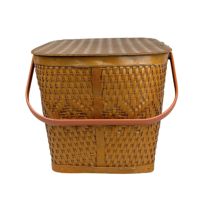 Mid-Century Woven Wicker Picnic Basket