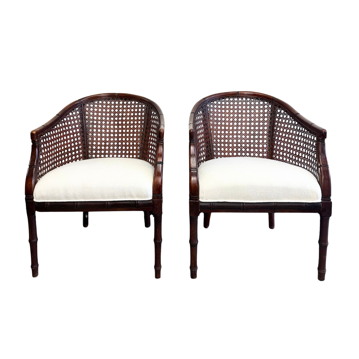 Pair of Vintage Cane Back Barrel Chairs