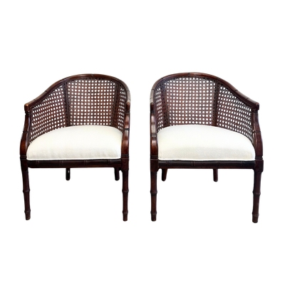 Pair of Vintage Cane Back Barrel Chairs