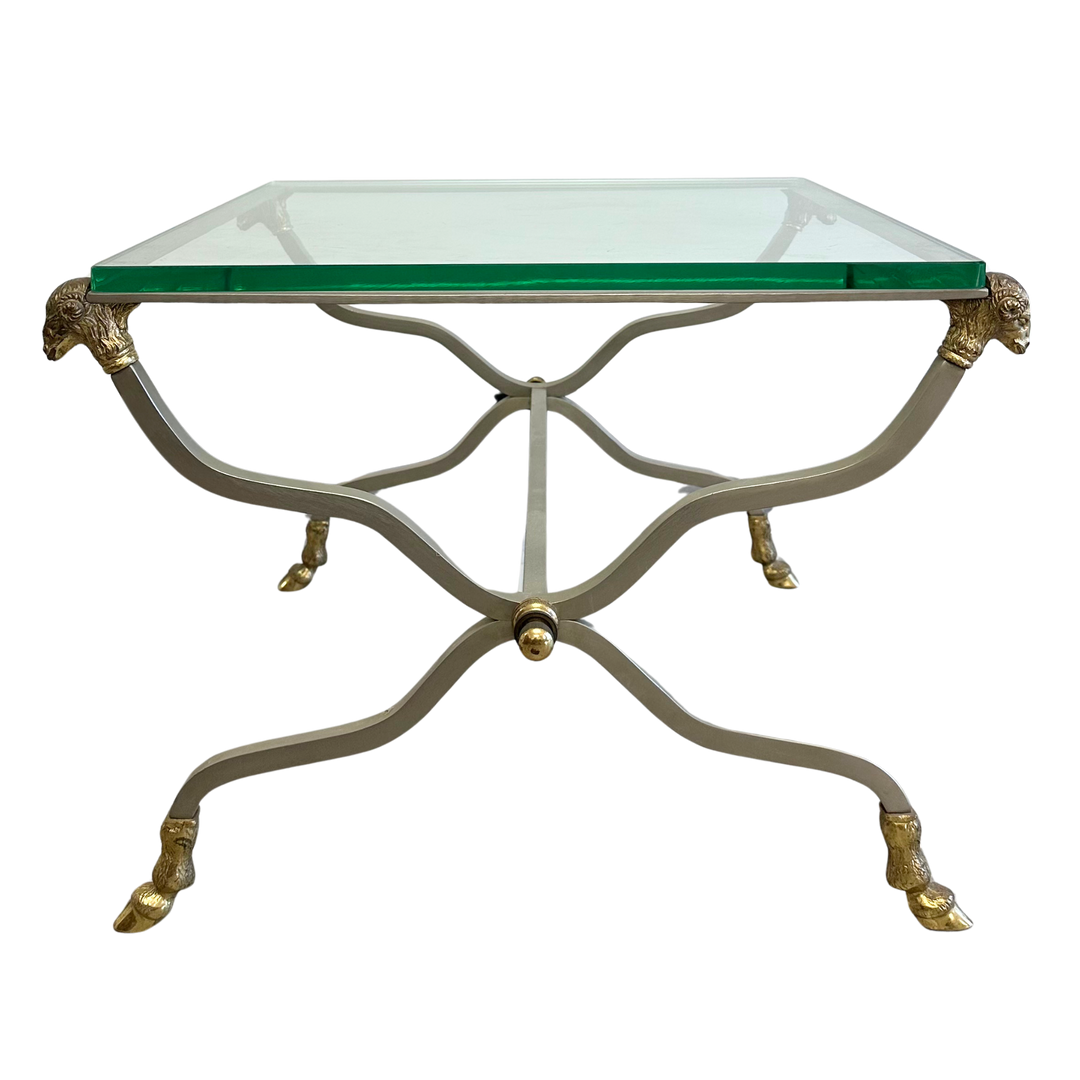 Mid-Century Italian Chrome and Brass Rams Head Side Table with