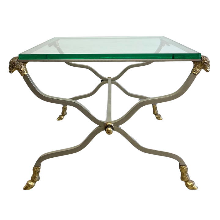 Mid-Century Italian Chrome and Brass Rams Head Side Table with