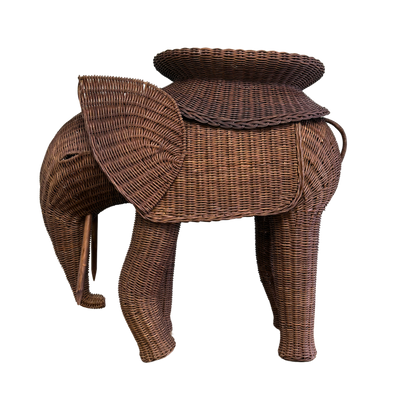 Vintage Rattan Elephant Side Table