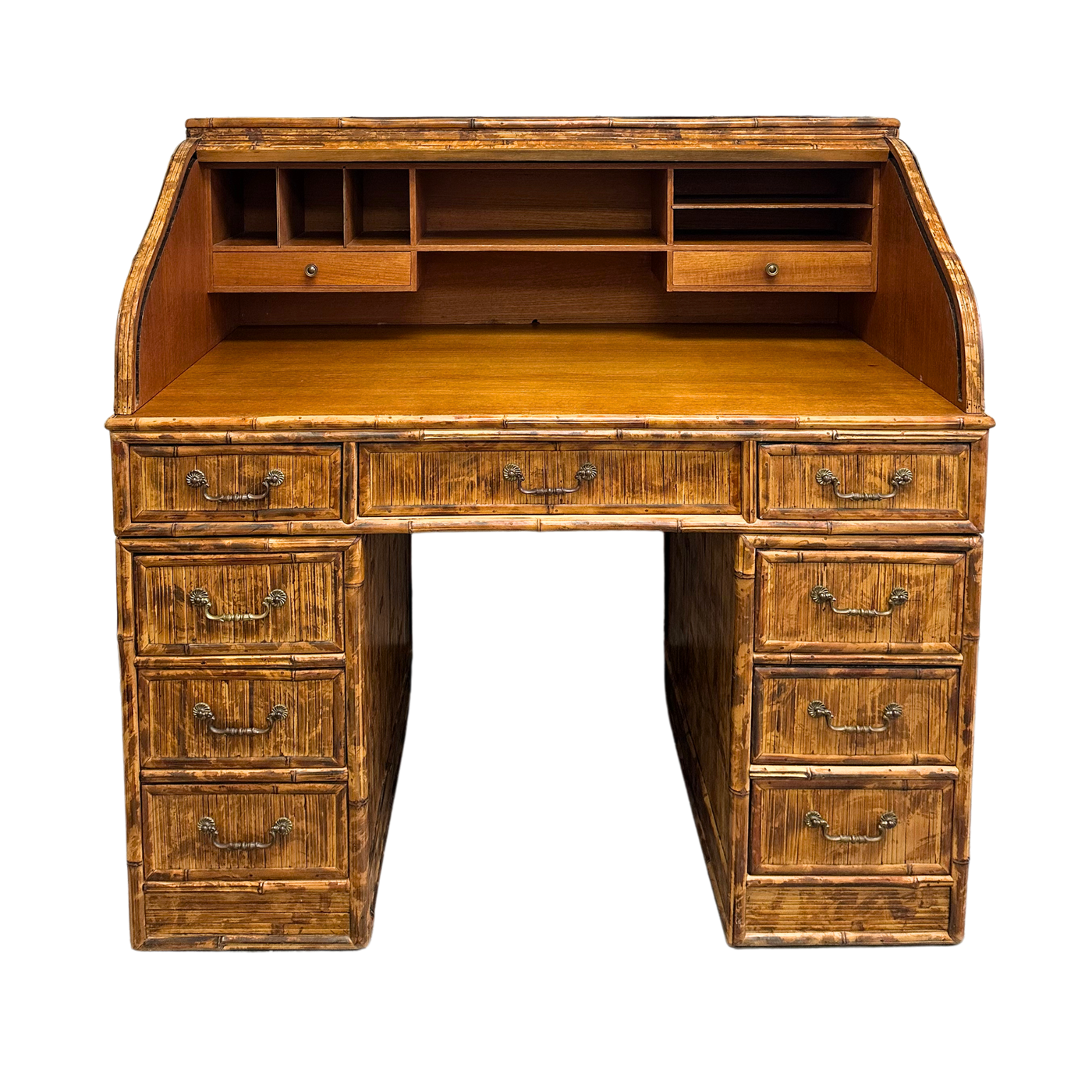 Vintage Bamboo Roll Top Desk