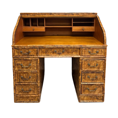 Vintage Bamboo Roll Top Desk