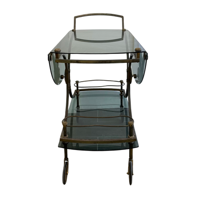 Vintage French Smoked Glass Bar Cart