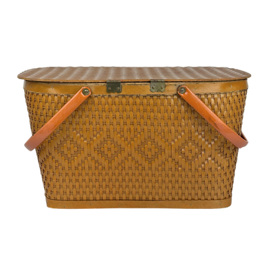 Mid-Century Woven Wicker Picnic Basket