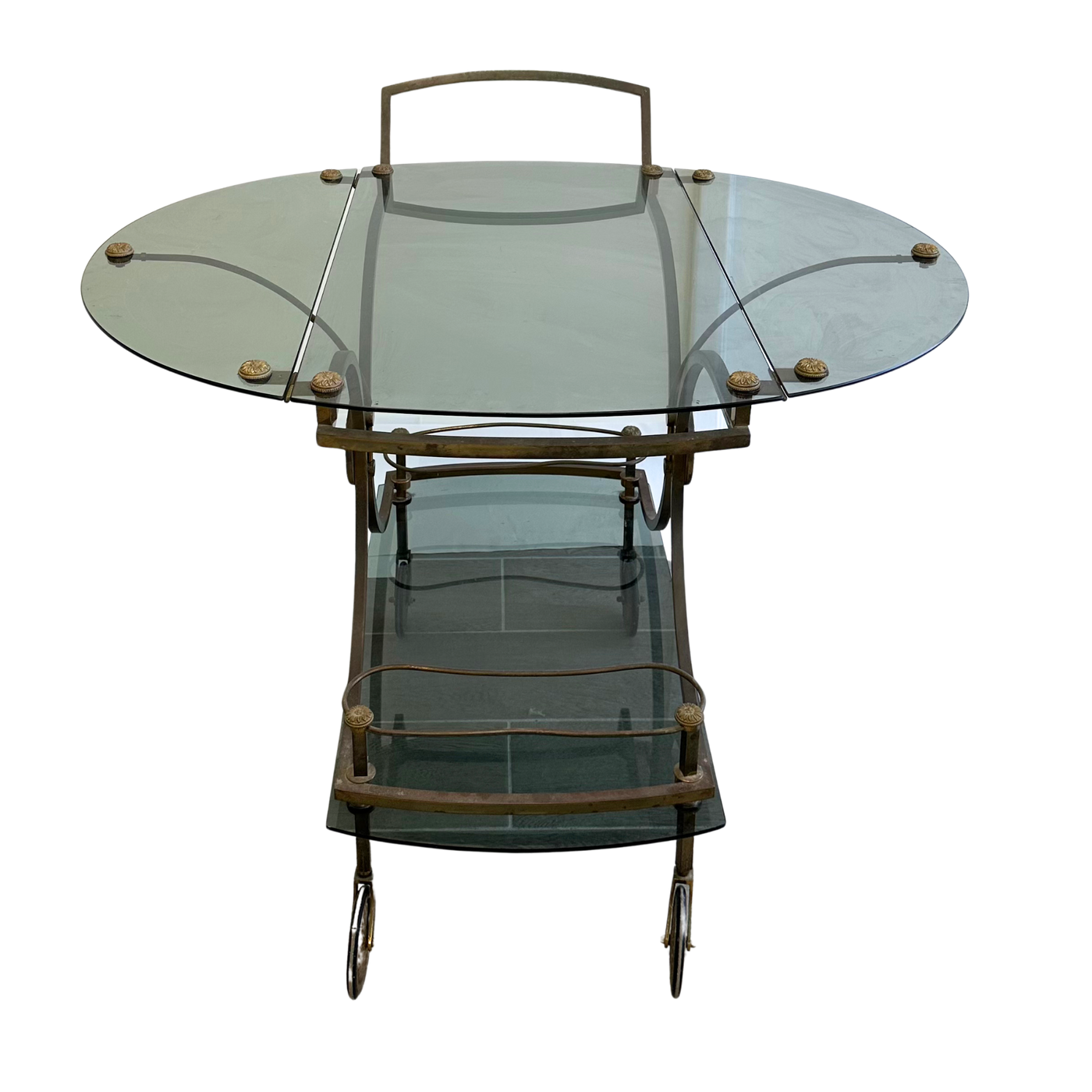 Vintage French Smoked Glass Bar Cart