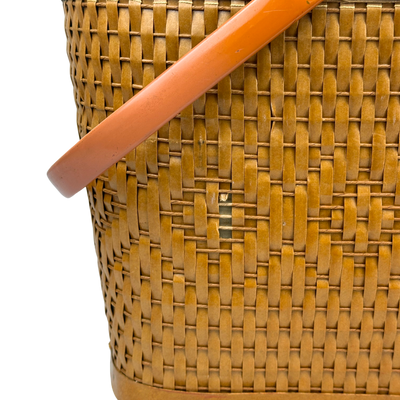 Mid-Century Woven Wicker Picnic Basket