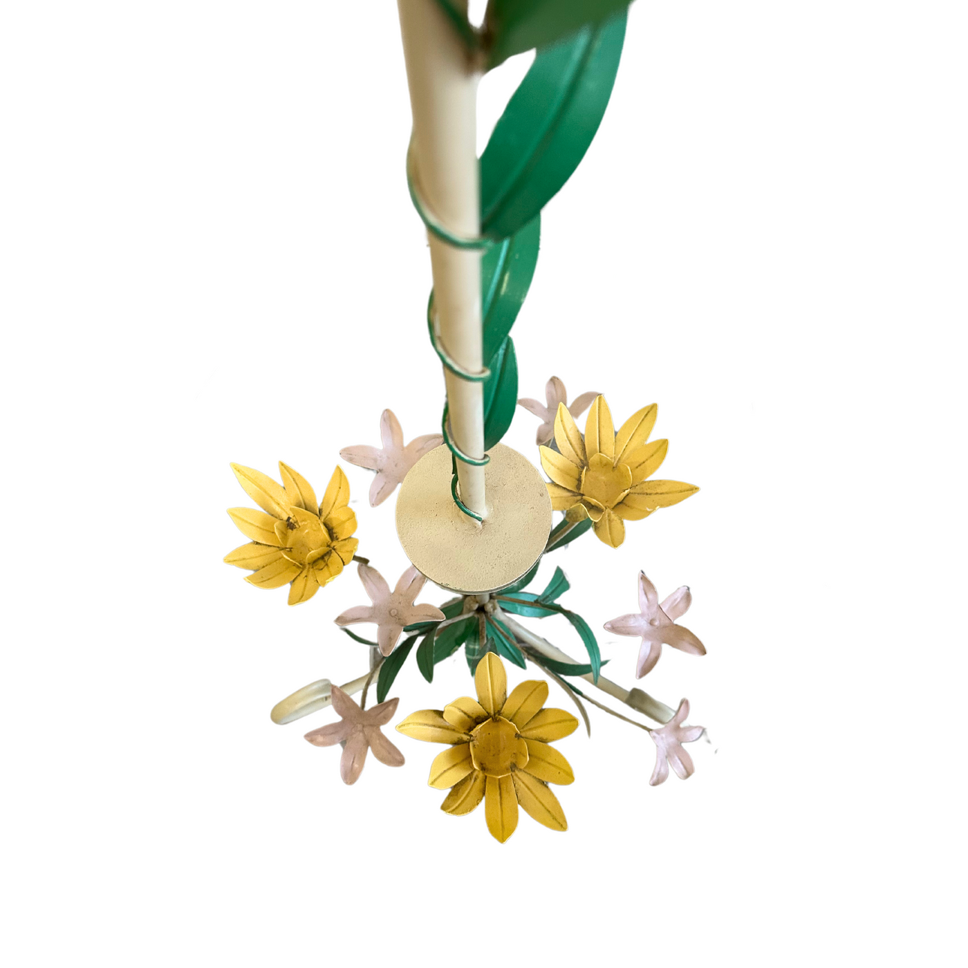 Vintage Floral Tole Floor Lamp with Table