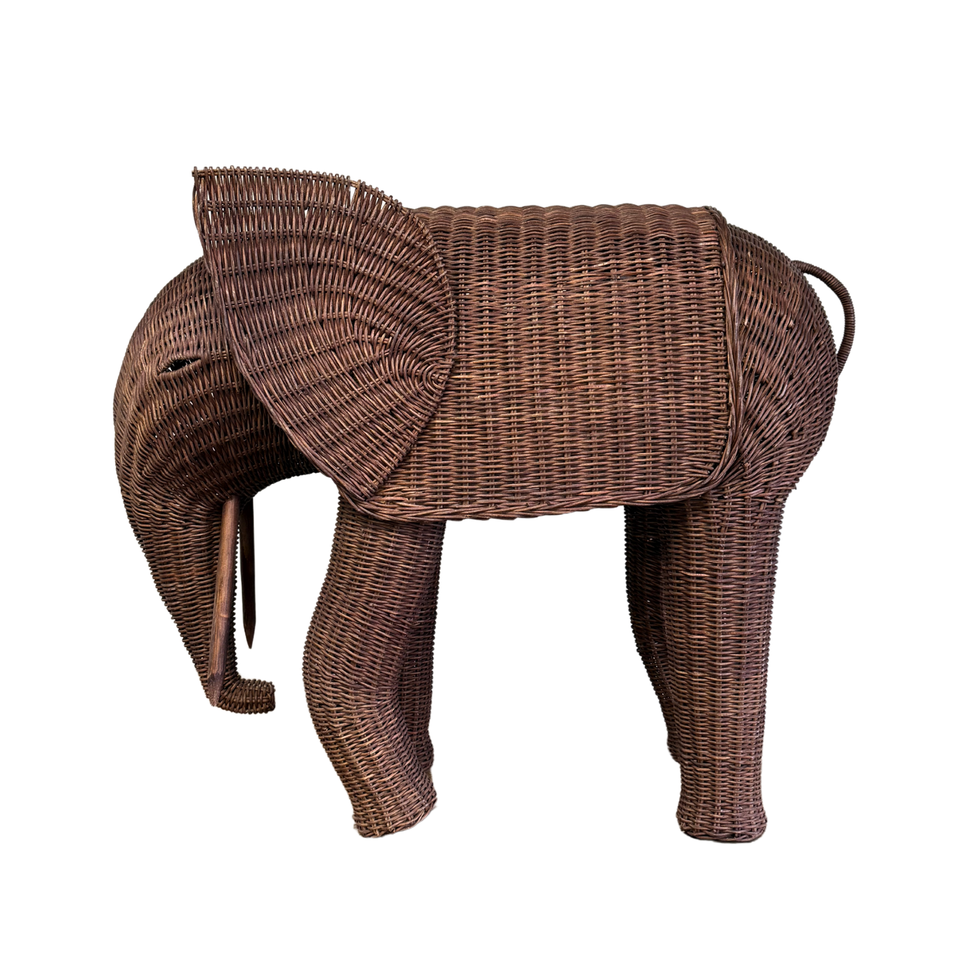 Vintage Rattan Elephant Side Table