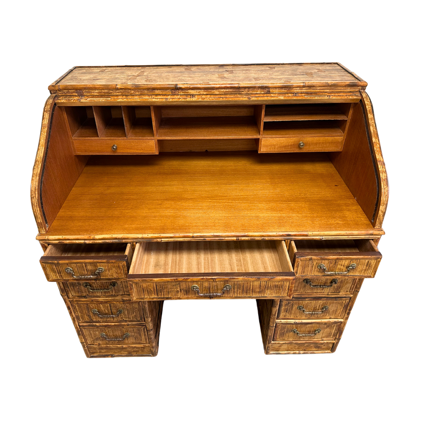 Vintage Bamboo Roll Top Desk