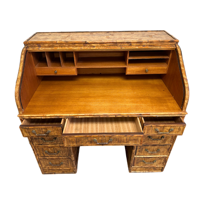 Vintage Bamboo Roll Top Desk