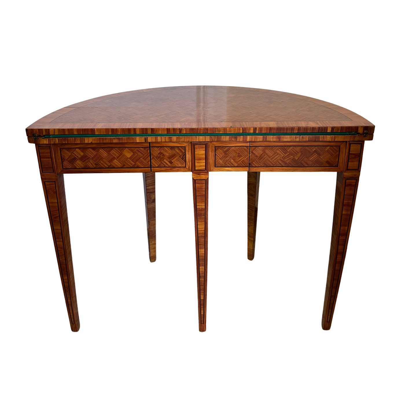 Antique French Marquetry Demilune Game Table