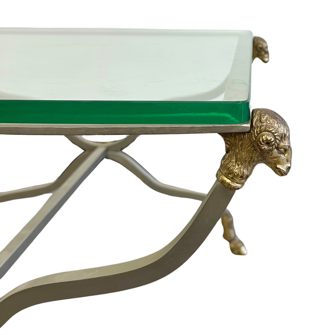 Mid-Century Italian Chrome and Brass Rams Head Side Table with