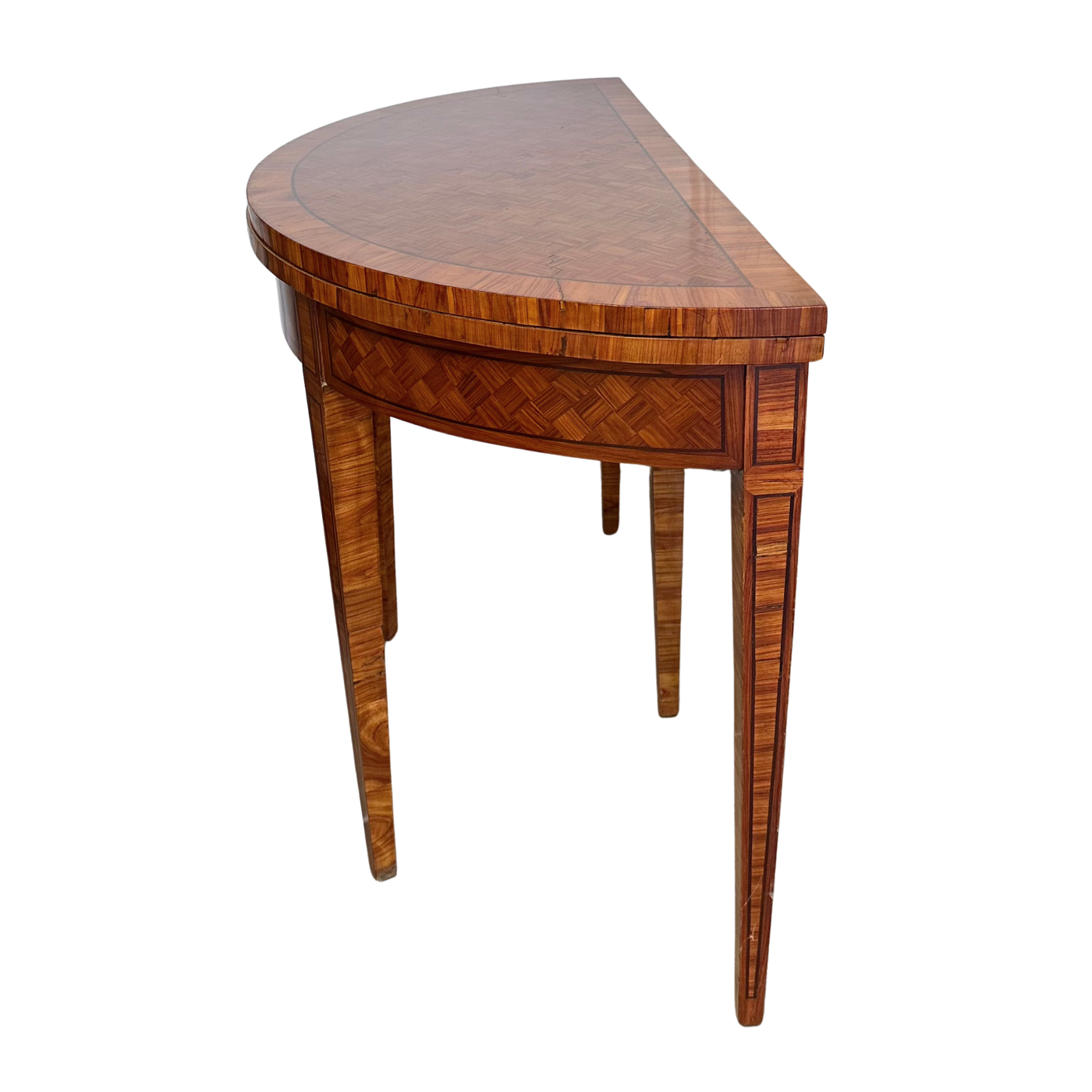 Antique French Marquetry Demilune Game Table